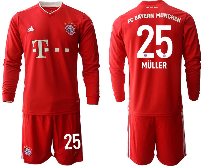 Men 2020-2021 club Bayern Munich home long sleeves #25 red Soccer Jerseys